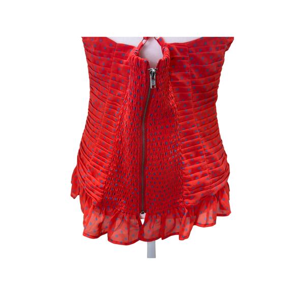 GUESS Los Angeles Corset Tank Coral Blue Polka Dot Size XL Coquette Pin Up - Picture 9 of 14